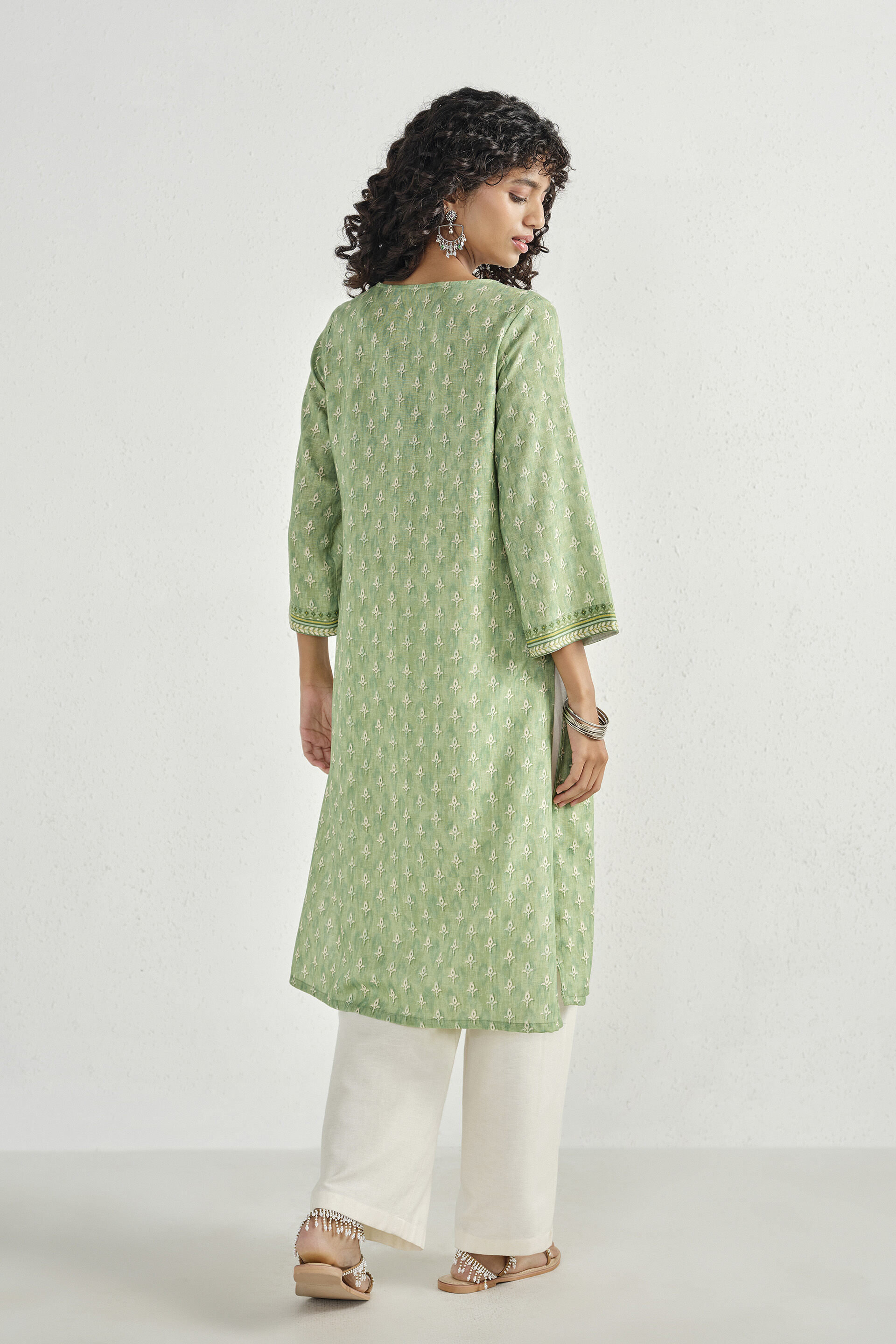 Sage Placement Print Kurta, Sage Green, image 5